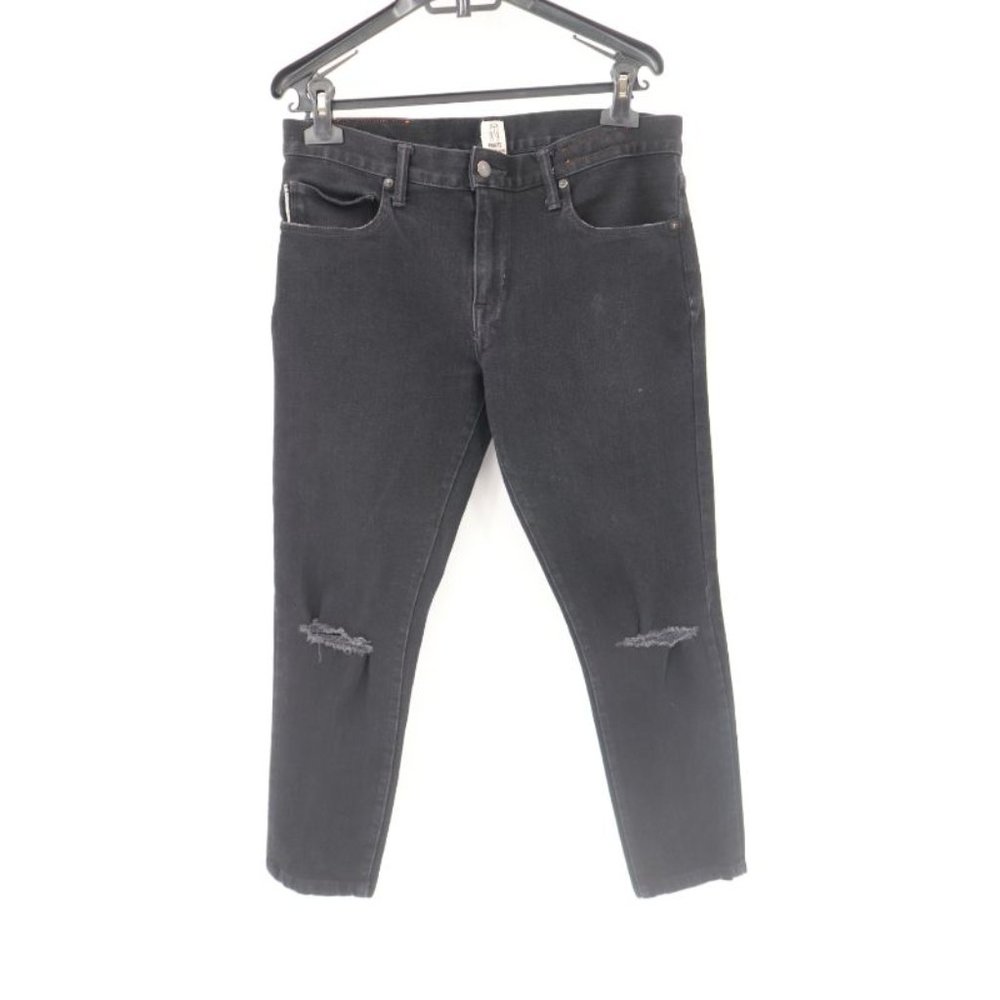 Hiroshi kato Men's 32 Mid rise black jeans pockets stretch L27 destroyed